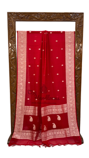 Red Pure Georgette Handloom Banarasi Saree - The Handlooms
