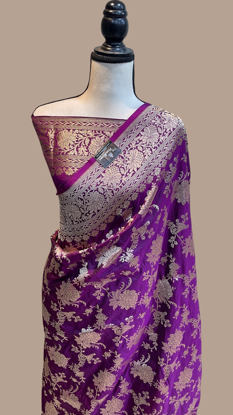 Pure Katan Silk Banarasi Handloom Saree - All Over Jaal Work - The Handlooms