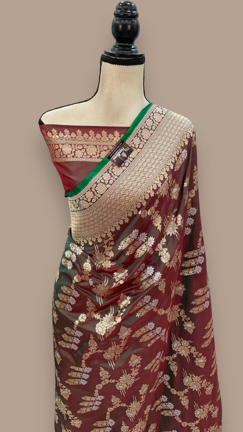 Pure Katan Silk Banarasi Handloom Saree - All over Sona Roopa Jaal work - The Handlooms