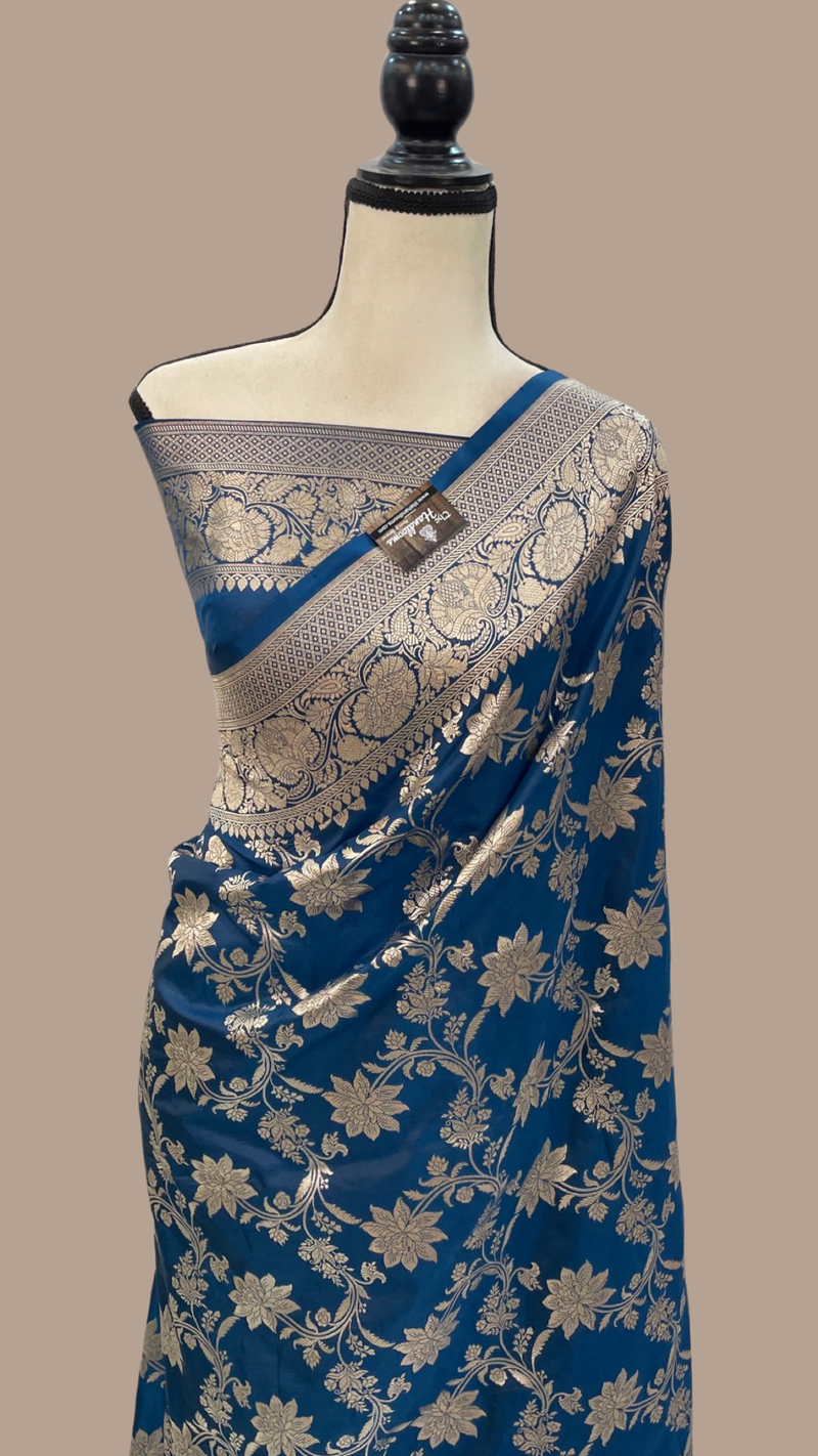 Pure Katan Silk Banarasi Handloom Saree - All Over Jaal Work - The Handlooms