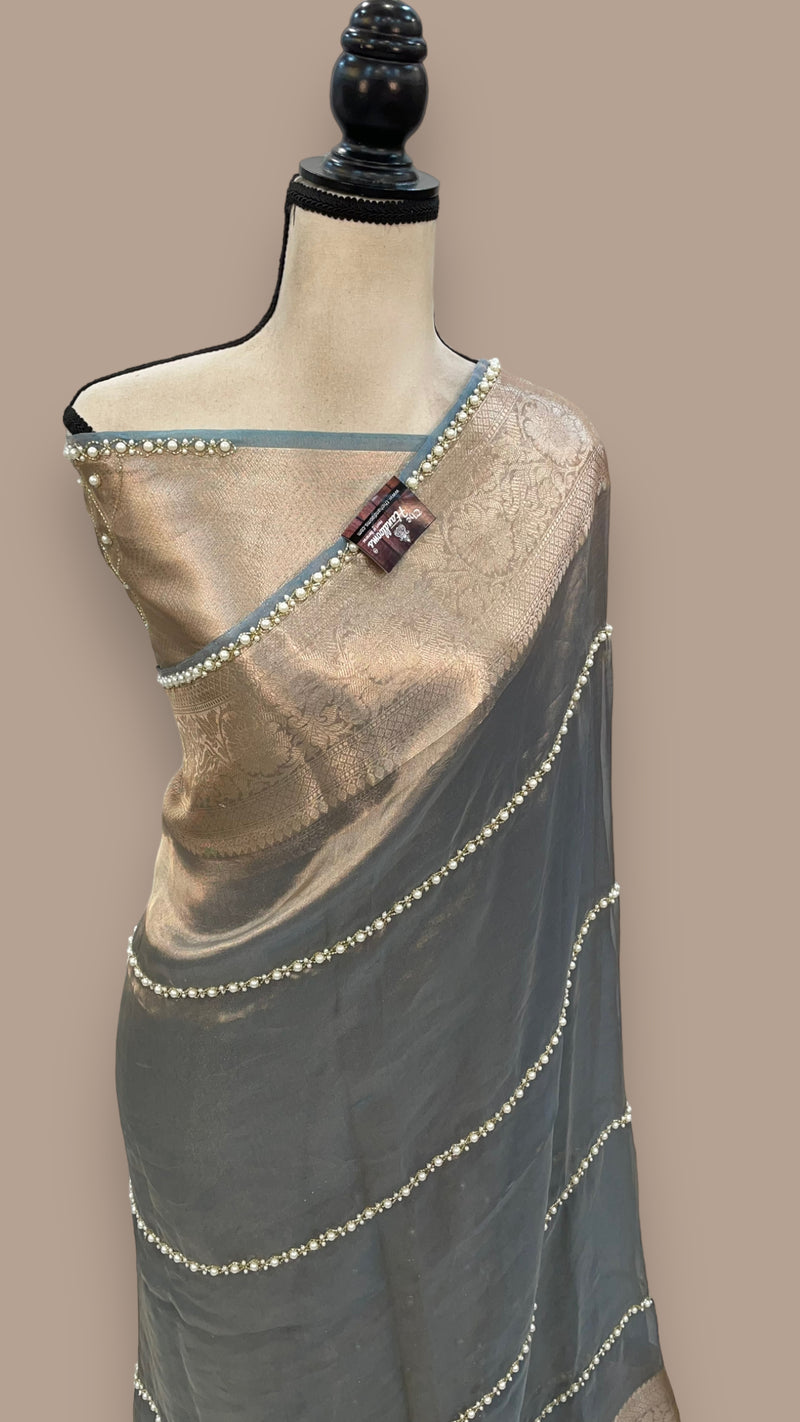 Pure Kora Tissue Handloom Banarasi Saree - Handwork - The Handlooms