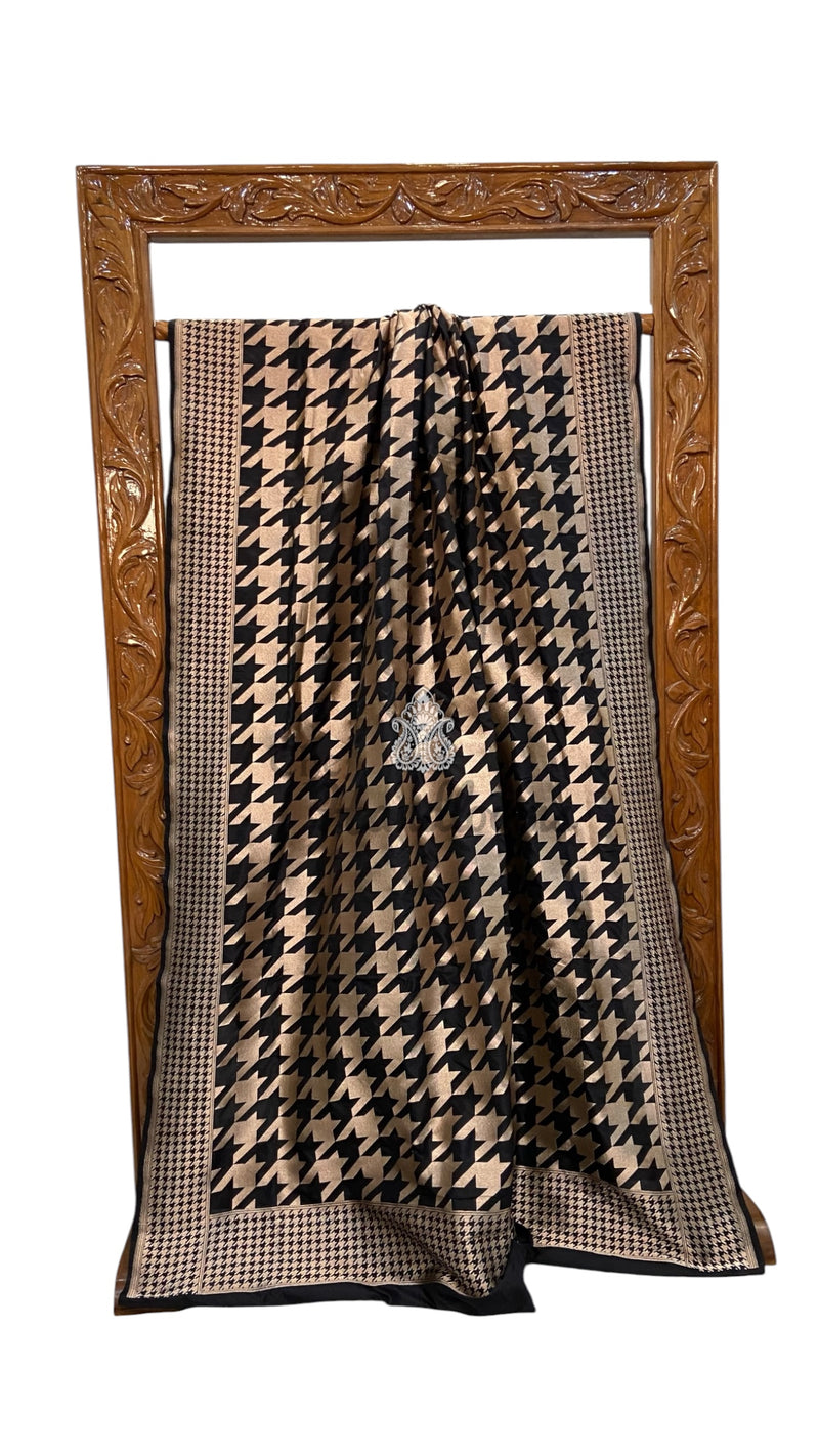 Black Pure Katan Silk Banarasi Handloom Saree - All Over Gold Zari Jaal Work