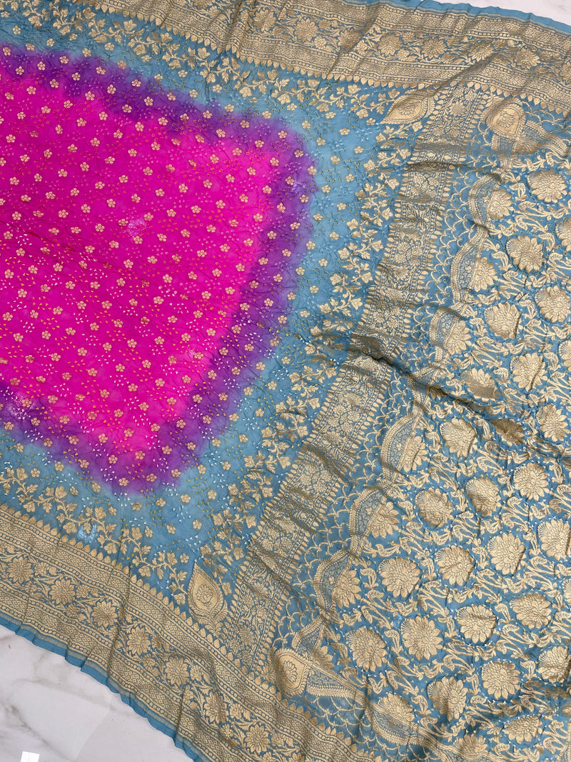 Pure Georgette Banarasi Bandhej Handloom Saree - The Handlooms