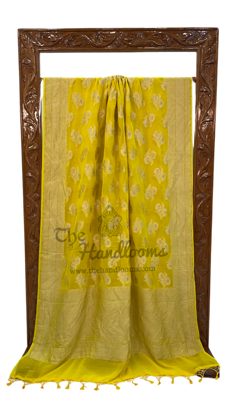 Khaddi Georgette Handloom Banarasi Saree - All over Jaal Work with meenakari - The Handlooms