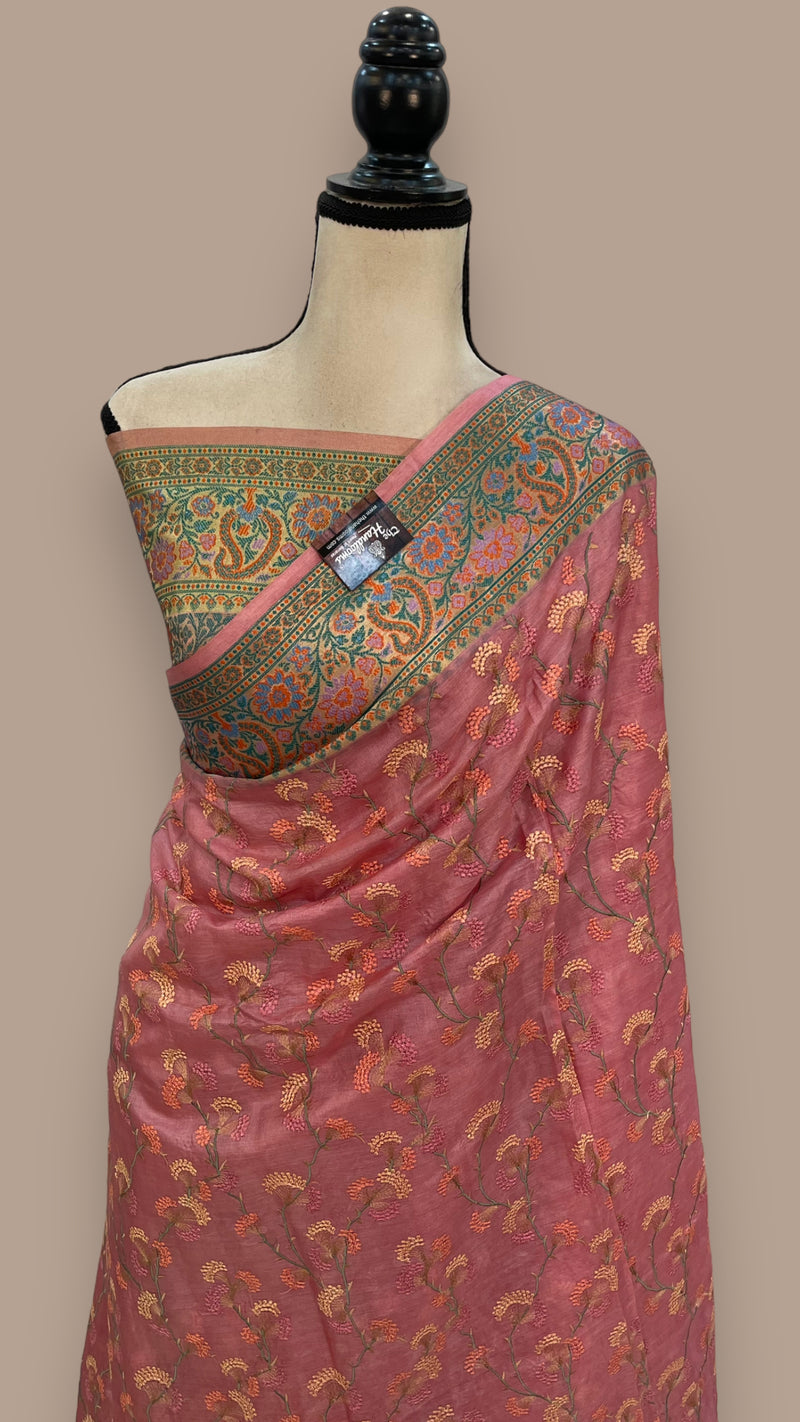 Tussar Silk Handloom Banarasi Saree With Chikankari - The Handlooms