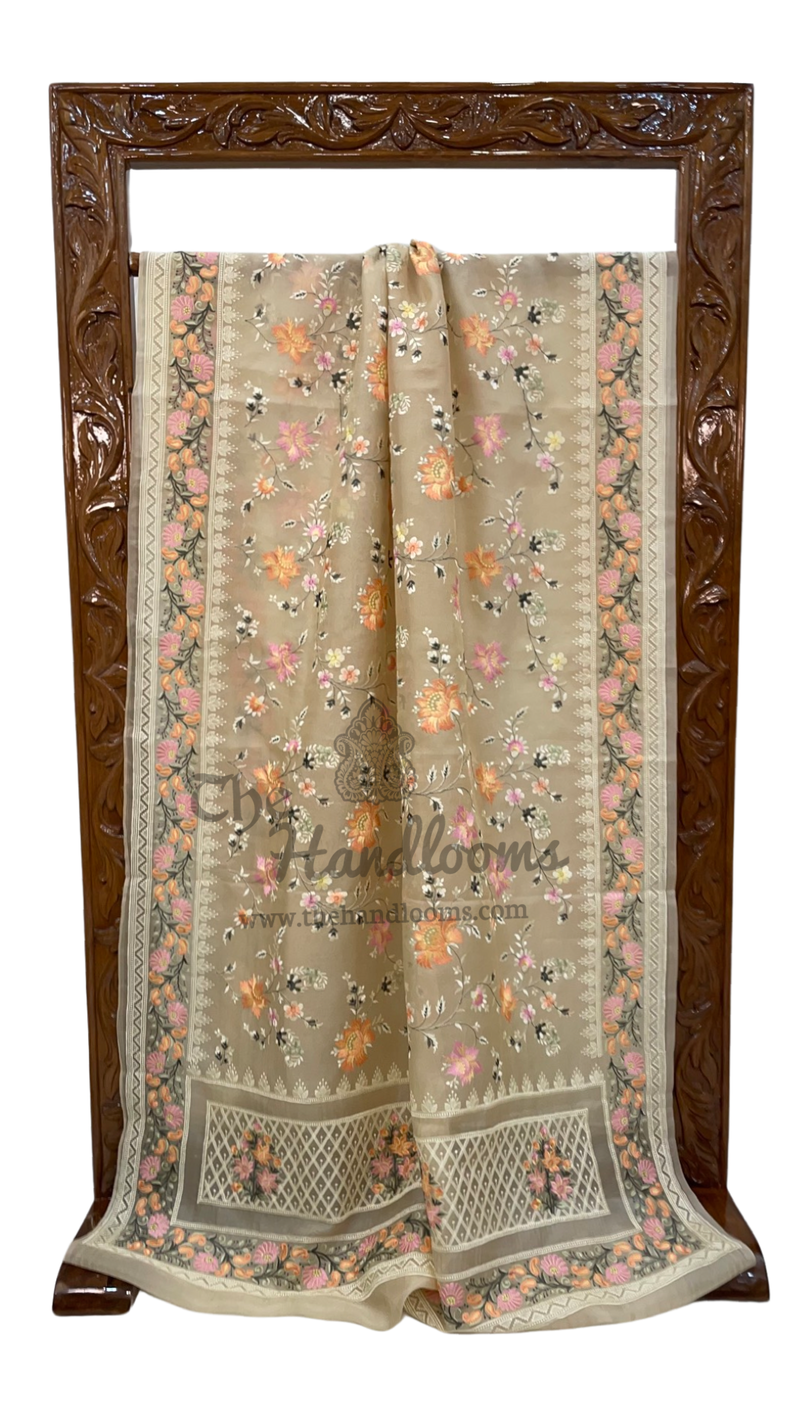 Pure Organza Chikankari Handloom Banarasi Saree - The Handlooms