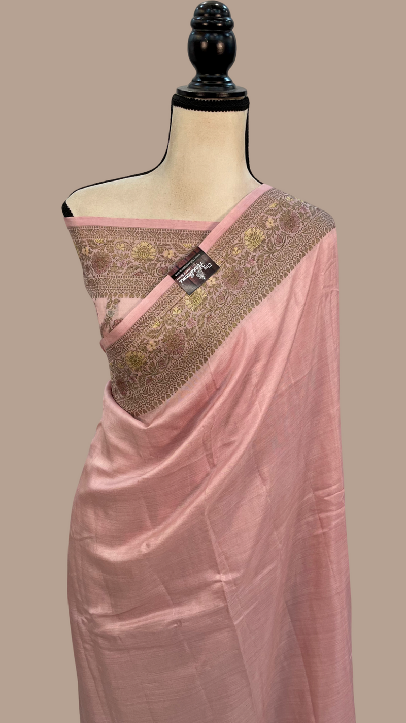 Onion Pink Pure Butter Crepe Banarasi Saree - The Handlooms