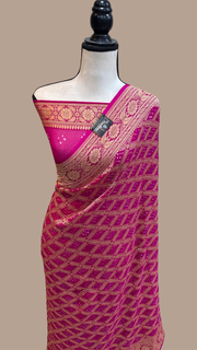 Pure Georgette Banarasi Bandhej Handloom Saree - The Handlooms