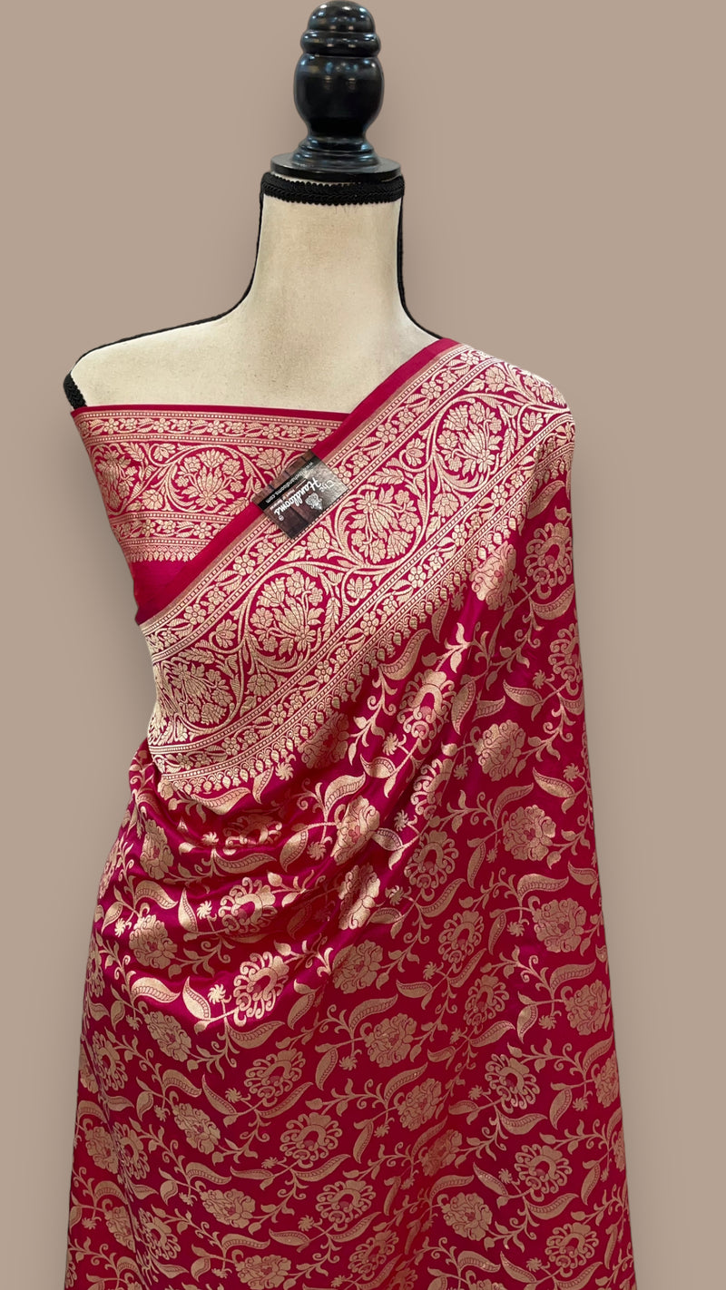 Pure Katan Silk Banarasi Handloom Saree - All Over Jaal Work - The Handlooms