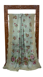 Pure Georgette Digital Print with Chikankari Handloom Banarasi Saree - The Handlooms