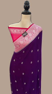 Dark Purple Pure Georgette Handloom Banarasi Saree - The Handlooms