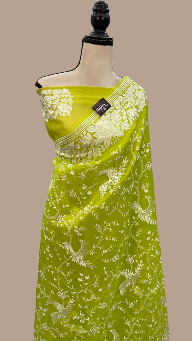 Pure Organza Chikankari Handloom Banarasi Saree - The Handlooms