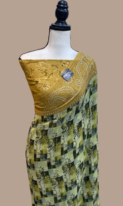Pure Georgette  Digital Print with Chikankari Handloom Banarasi Saree - The Handlooms
