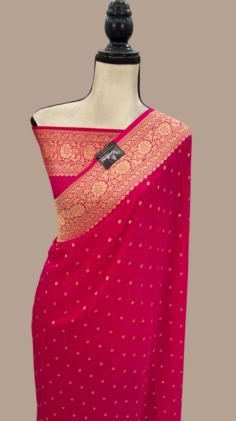 Pure Khaddi Georgette Handloom Banarasi Saree - Gold zari - The Handlooms