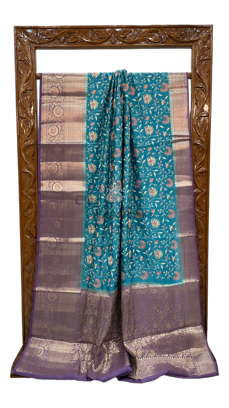 Pure Chiniya Silk Handloom Banarasi Saree with Chikankari - The Handlooms