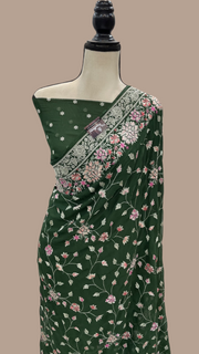 Pure Georgette Chikankari Handloom Banarasi Saree - The Handlooms