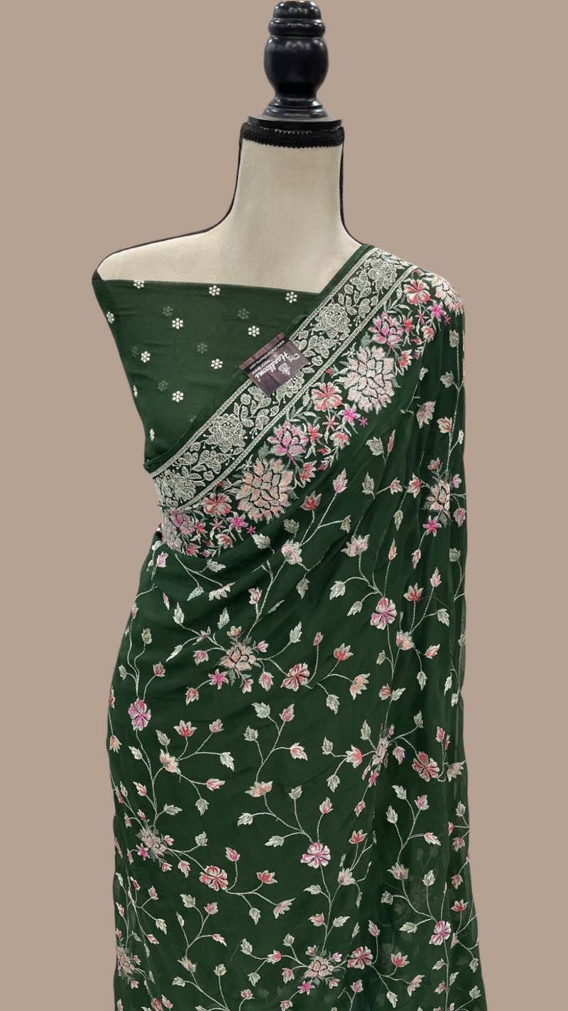 Pure Georgette Chikankari Handloom Banarasi Saree - The Handlooms