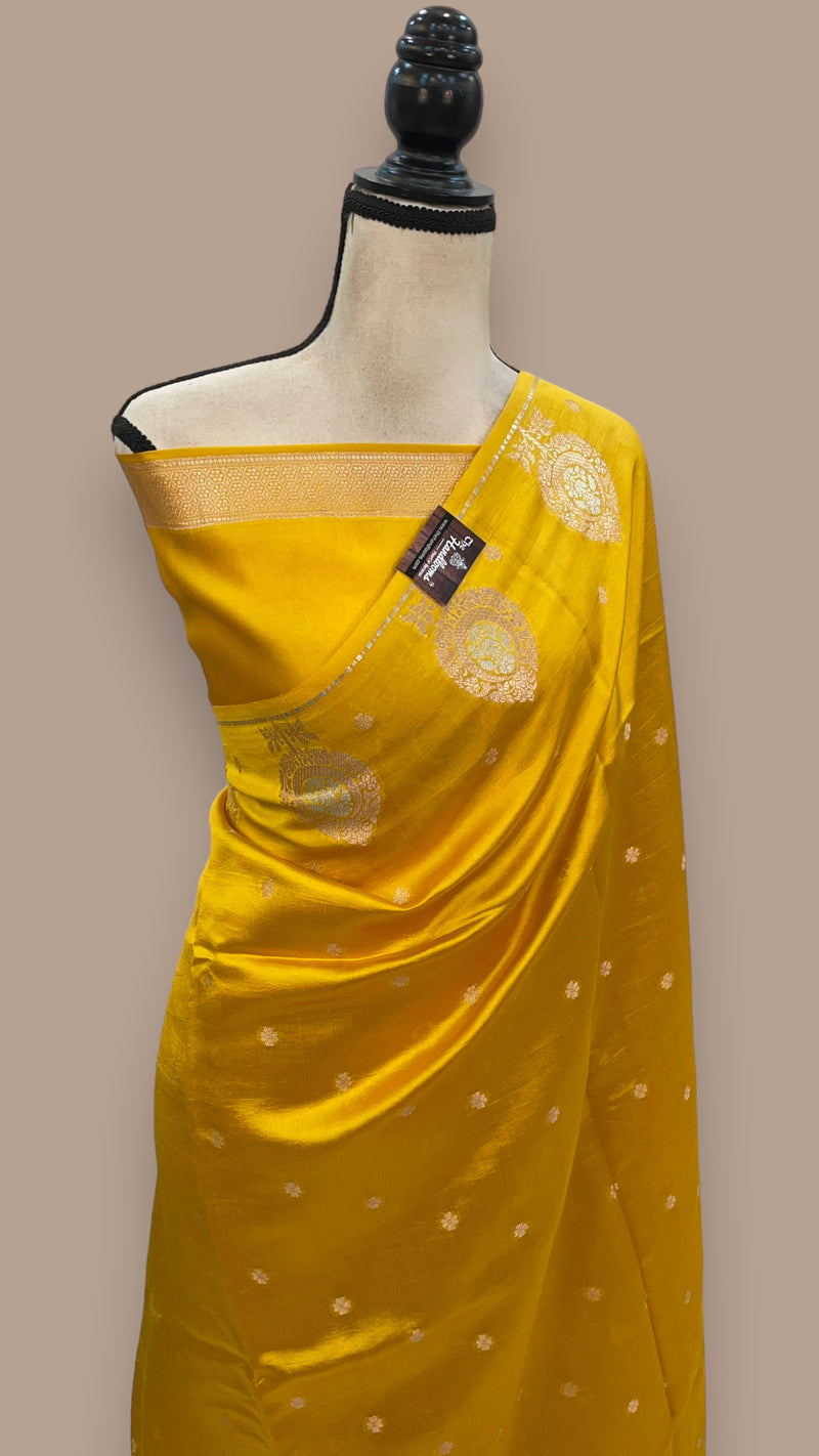 Mango Yellow Pure Mango Silk Banarasi Handloom Saree - The Handlooms
