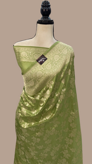 Pista Pure Katan Silk Banarasi Handloom Saree - All Over Jaal Work - The Handlooms