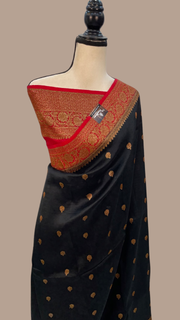 Black Pure Kora Handloom Banarasi Saree - The Handlooms