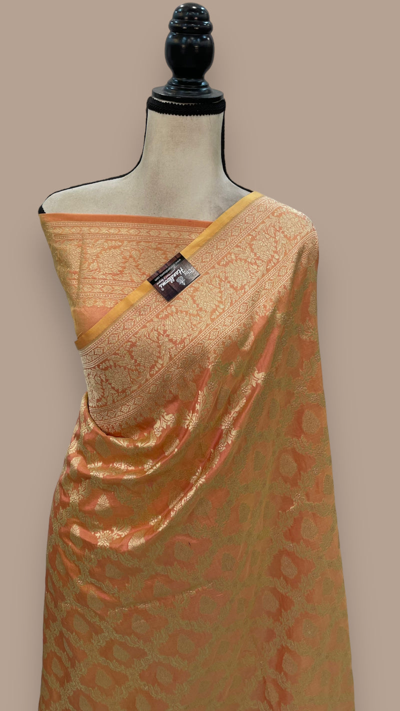 Pure Katan Silk Banarasi Handloom Saree - All Over Jaal Work - The Handlooms
