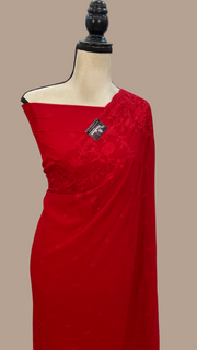 Pure Georgette Chikankari Handloom Banarasi Saree - The Handlooms