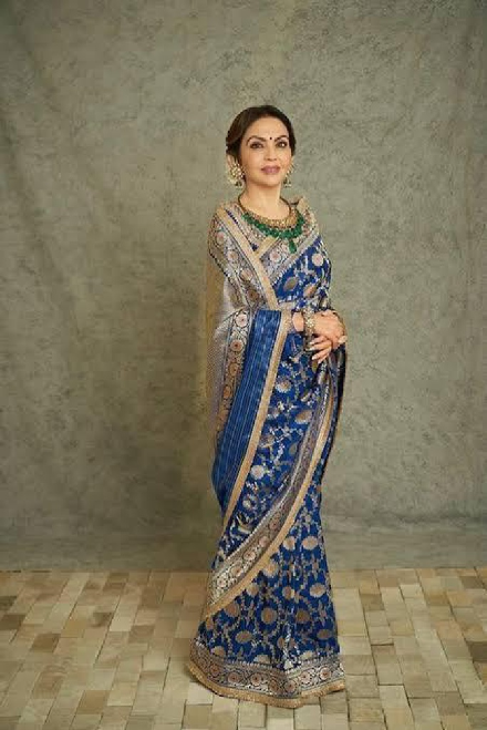 Nita Ambani in Pure Katan Silk Banarasi Handloom Saree - All over Jaal work with Meenakari - The Handlooms