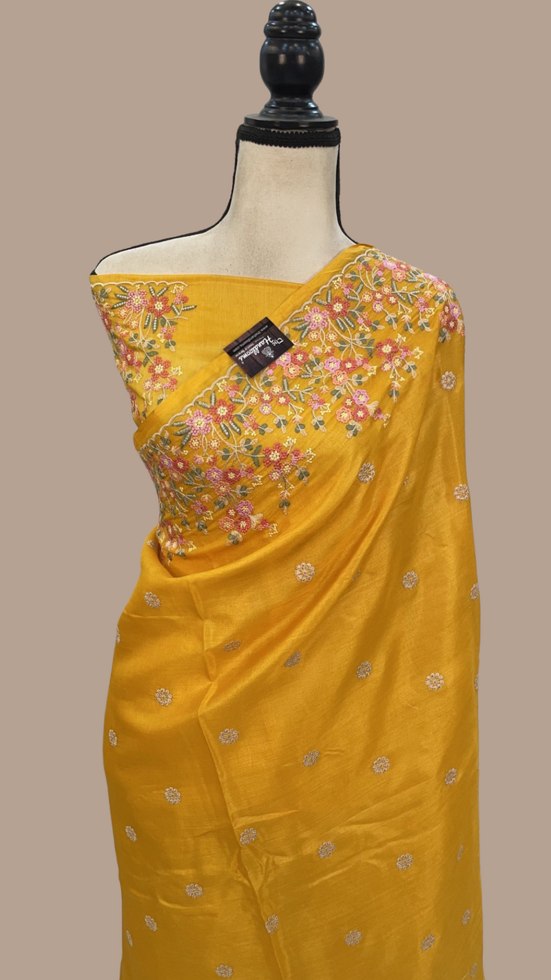 Tussar Silk Handloom Banarasi Saree With Chikankari - The Handlooms
