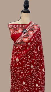 Pure Organza Chikankari Handloom Banarasi Saree - The Handlooms