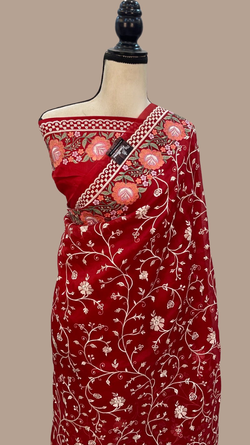 Pure Organza Chikankari Handloom Banarasi Saree - The Handlooms