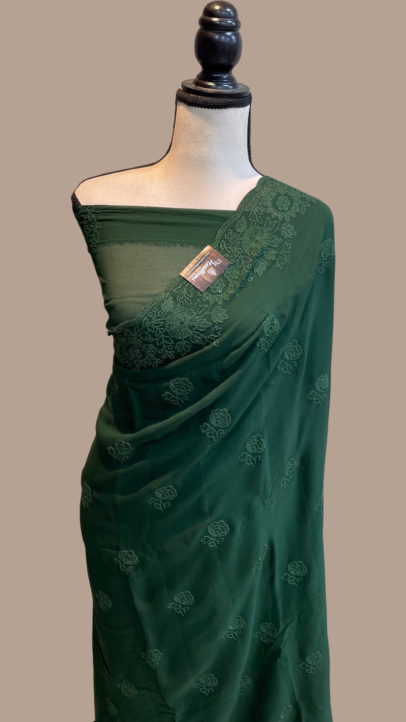 Pure Georgette Chikankari Handloom Banarasi Saree - The Handlooms