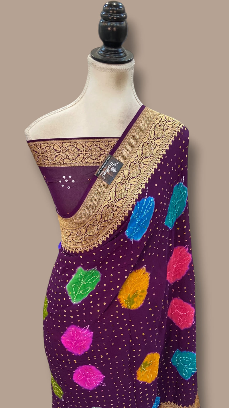 Pure Georgette Banarasi Bandhej Handloom Saree