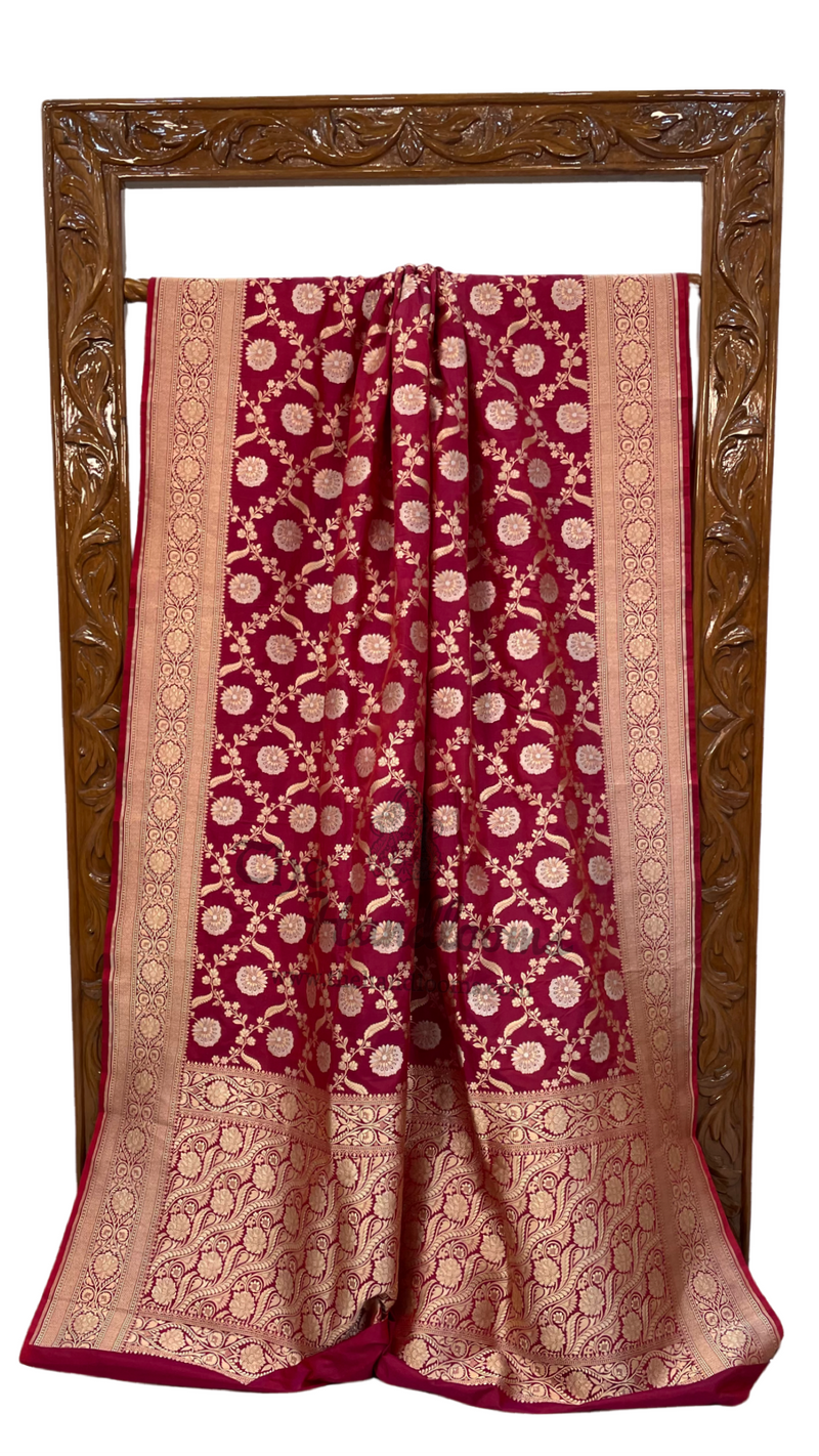 Pure Katan Silk Banarasi Handloom Saree - All over Sona Roopa Jaal work - The Handlooms