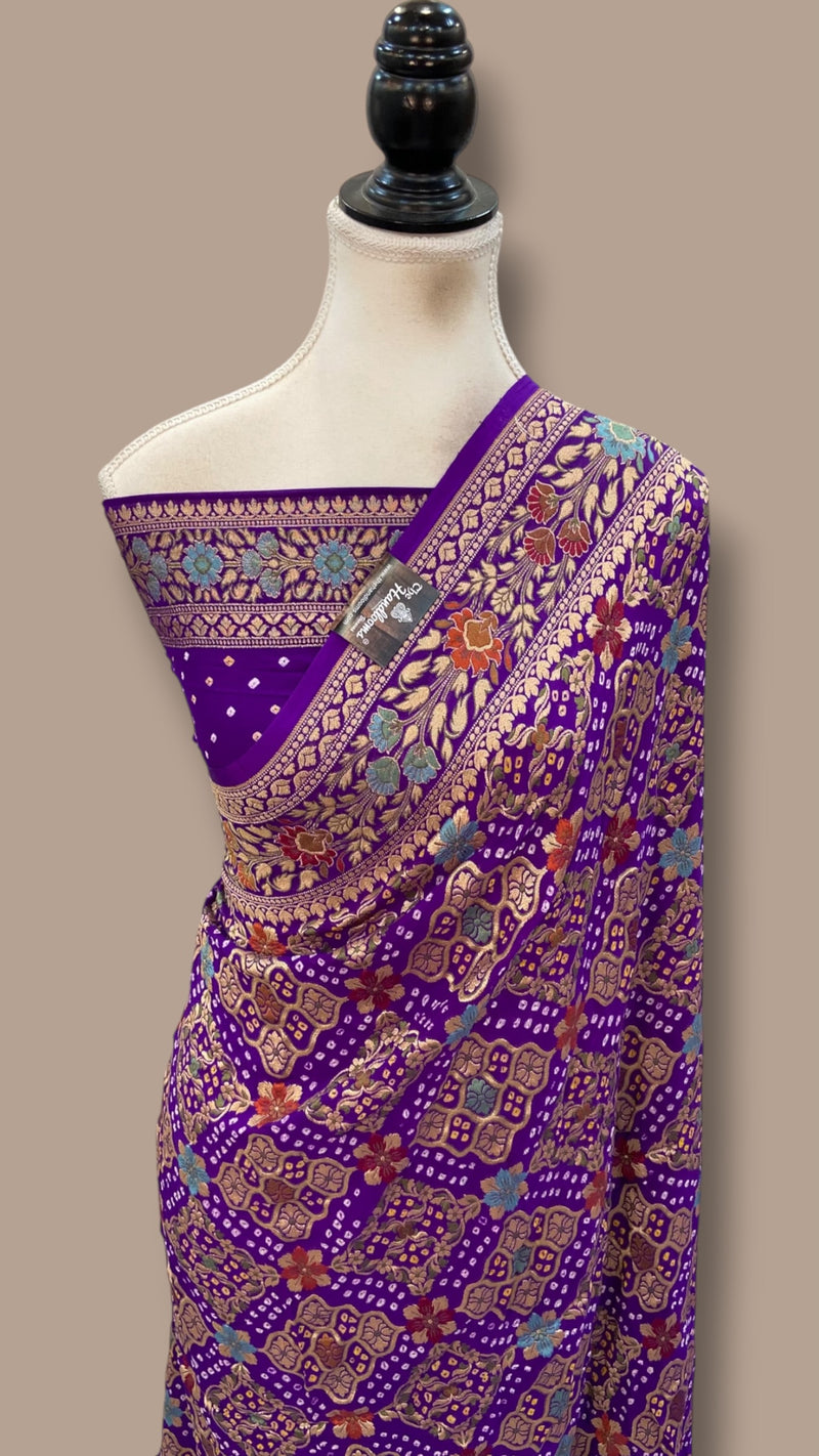 Pure Georgette Banarasi Bandhej Handloom Saree - Meenakari