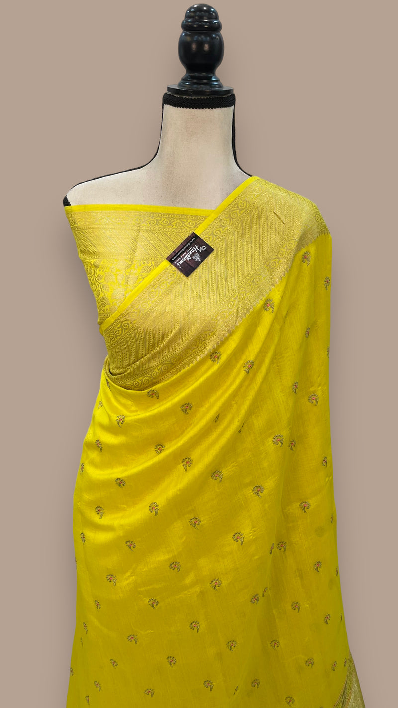 Pure Chiniya Silk Handloom Banarasi Saree with Chikankari - The Handlooms