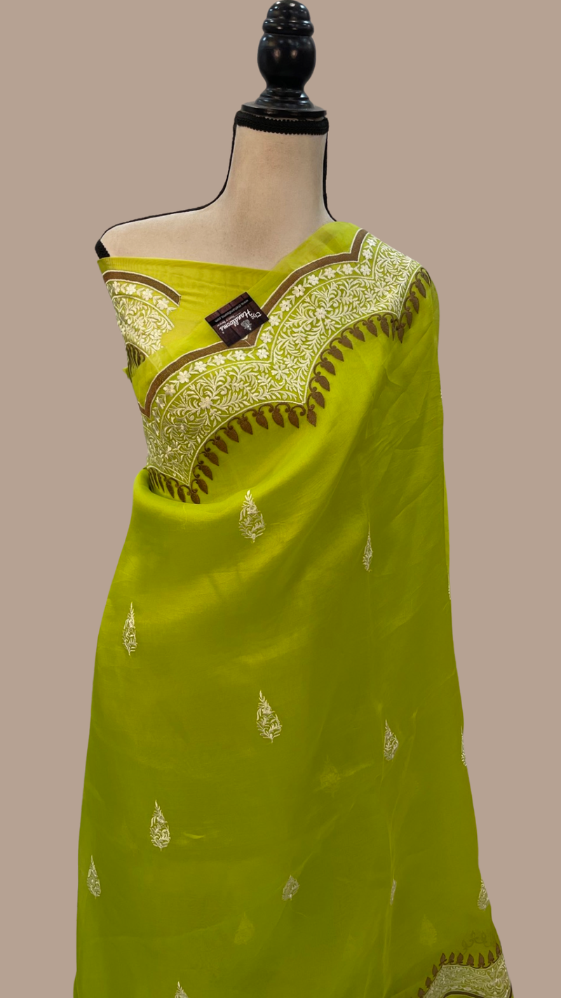 Pure Organza Chikankari Handloom Banarasi Saree - The Handlooms