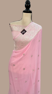 Pure Georgette Banarasi Handloom Saree - pink - The Handlooms