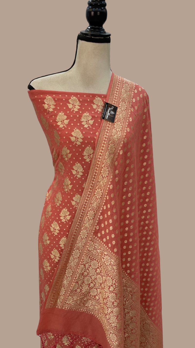 Pure Moonga Georgette Banarasi Dress material - The Handlooms