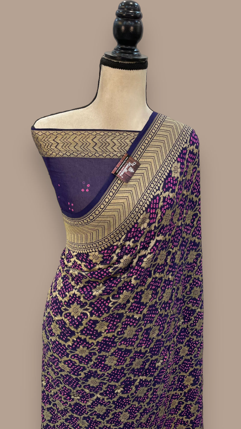 Pure Georgette Banarasi Bandhej Handloom Saree - The Handlooms