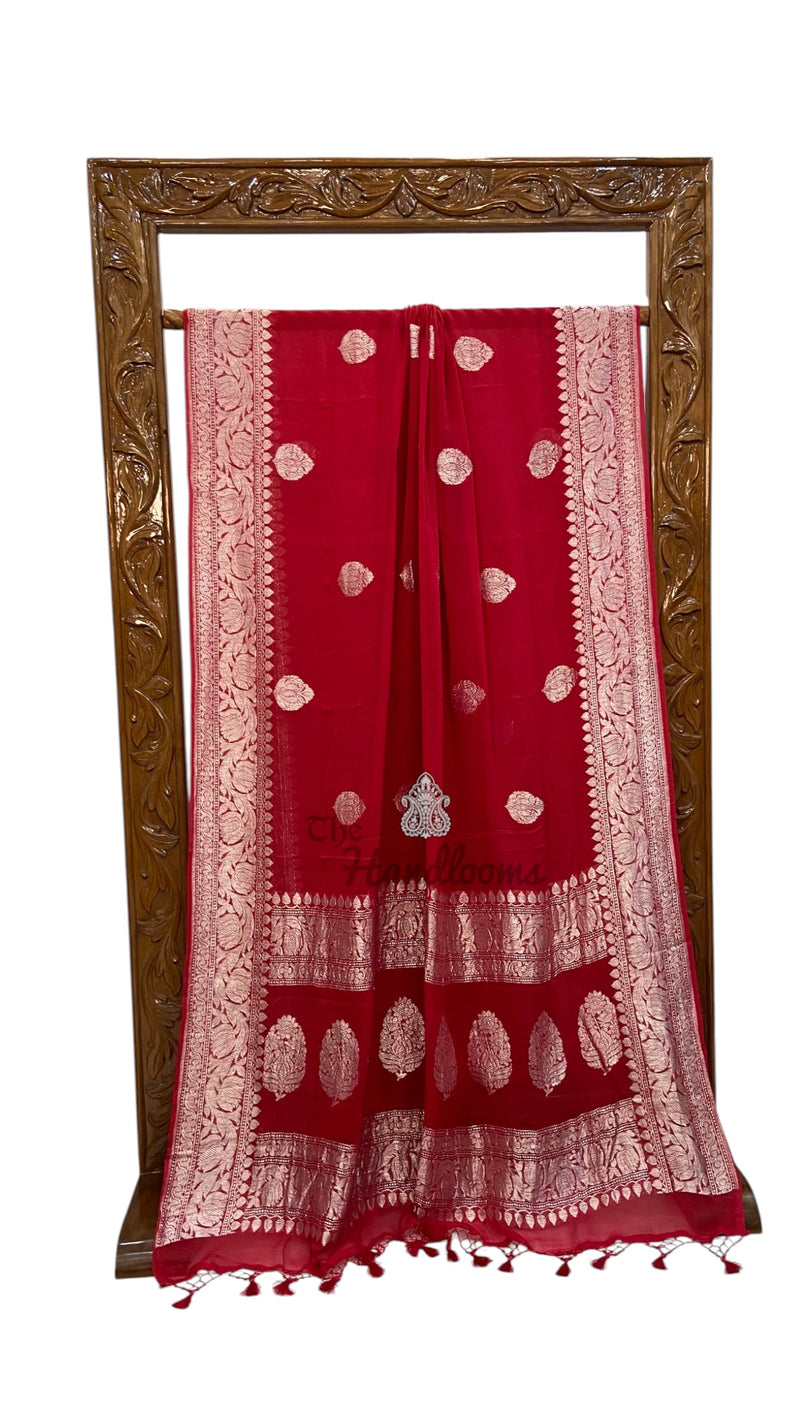 Maroon Pure Georgette Banarasi Handloom Saree