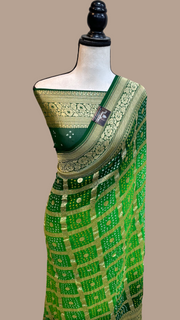 Pure Georgette Banarasi Bandhej Handloom Saree - The Handlooms