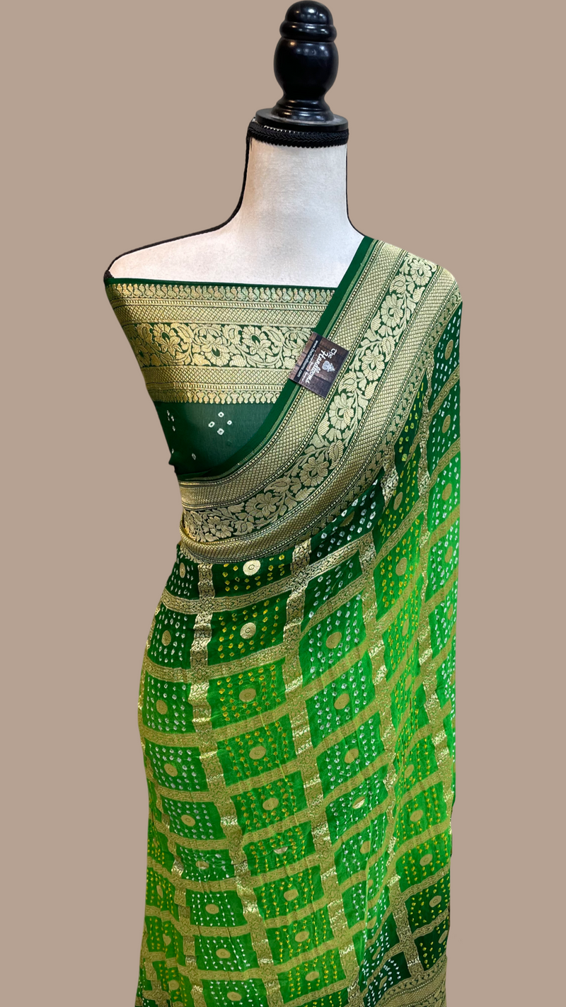 Pure Georgette Banarasi Bandhej Handloom Saree - The Handlooms