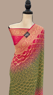 Dual Shade Pure Georgette Banarasi Bandhej Handloom Saree - The Handlooms