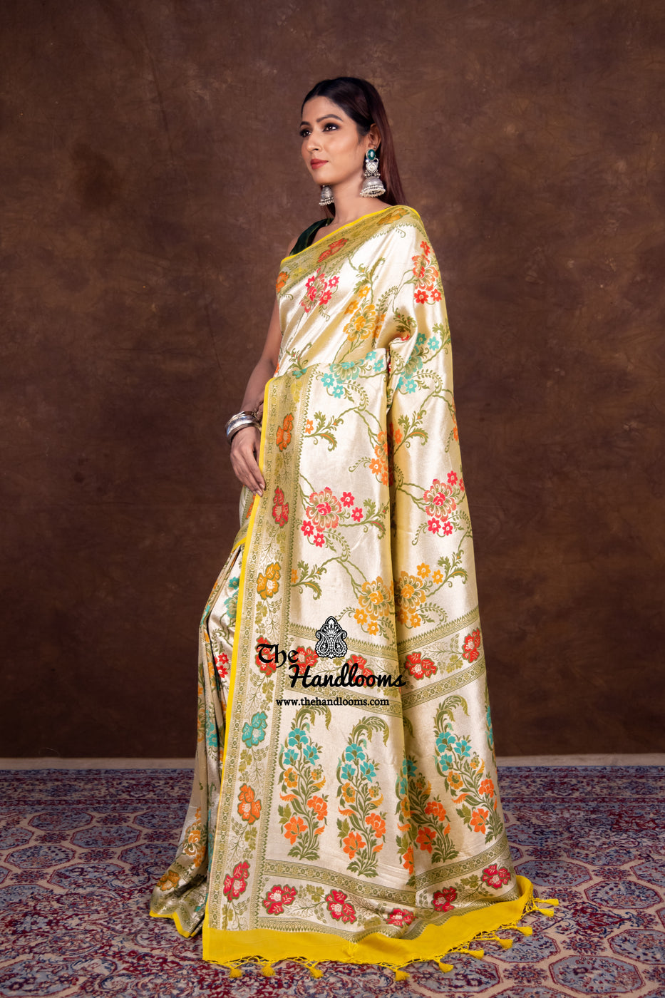 Copper - Tussar Georgette Pure Banarasi Saree with Meenakari