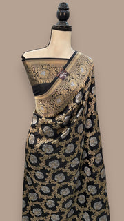 Pure Katan Silk Banarasi Handloom Saree - All over Sona Roopa Jaal work - The Handlooms