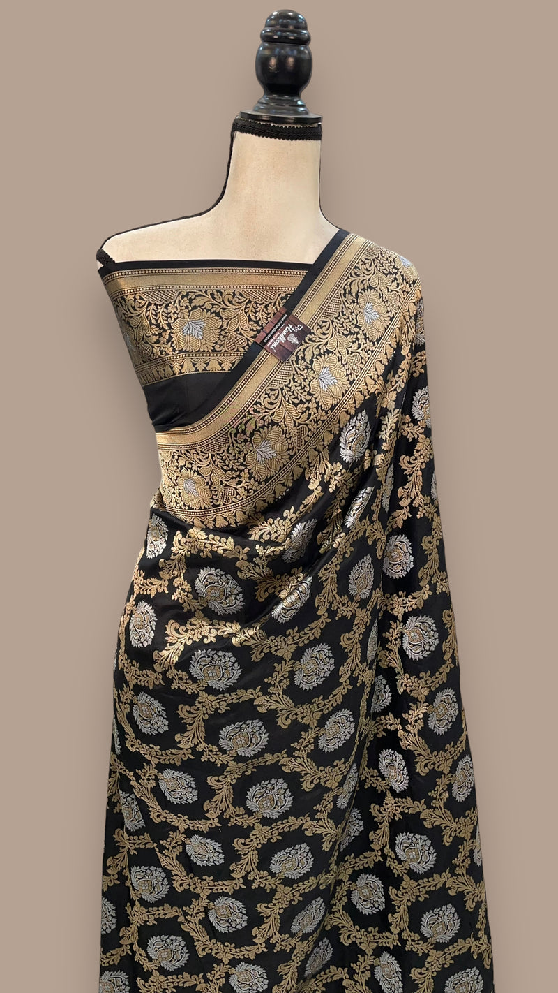 Pure Katan Silk Banarasi Handloom Saree - All over Sona Roopa Jaal work - The Handlooms