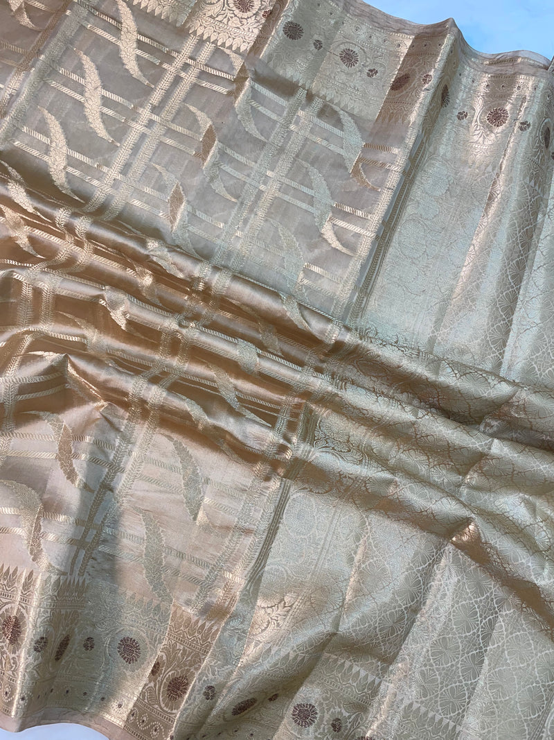 Pure Dupion Silk Banarasi Saree - Gold Zari - The Handlooms