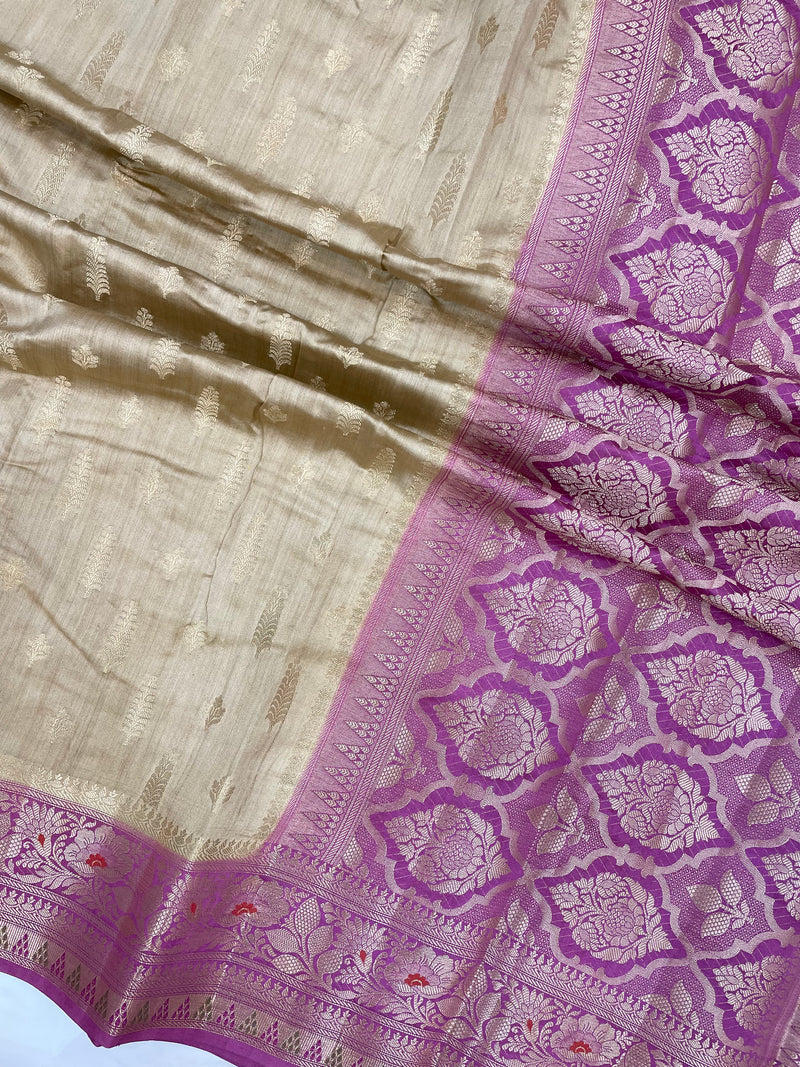 Pure Dupion Silk Banarasi Saree - Gold Zari - The Handlooms