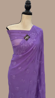 Pure Georgette Chikankari Handloom Banarasi Saree - The Handlooms