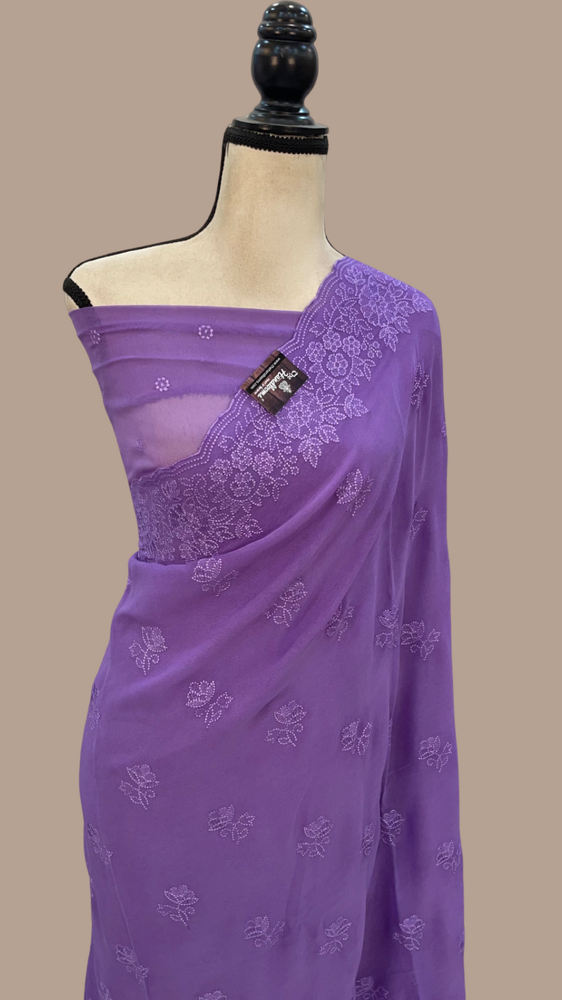 Pure Georgette Chikankari Handloom Banarasi Saree - The Handlooms